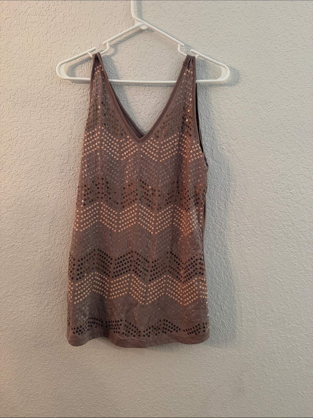 Maurices Mauve V-Neck Swim Cover-Up Tank with Metallic Chevron Details